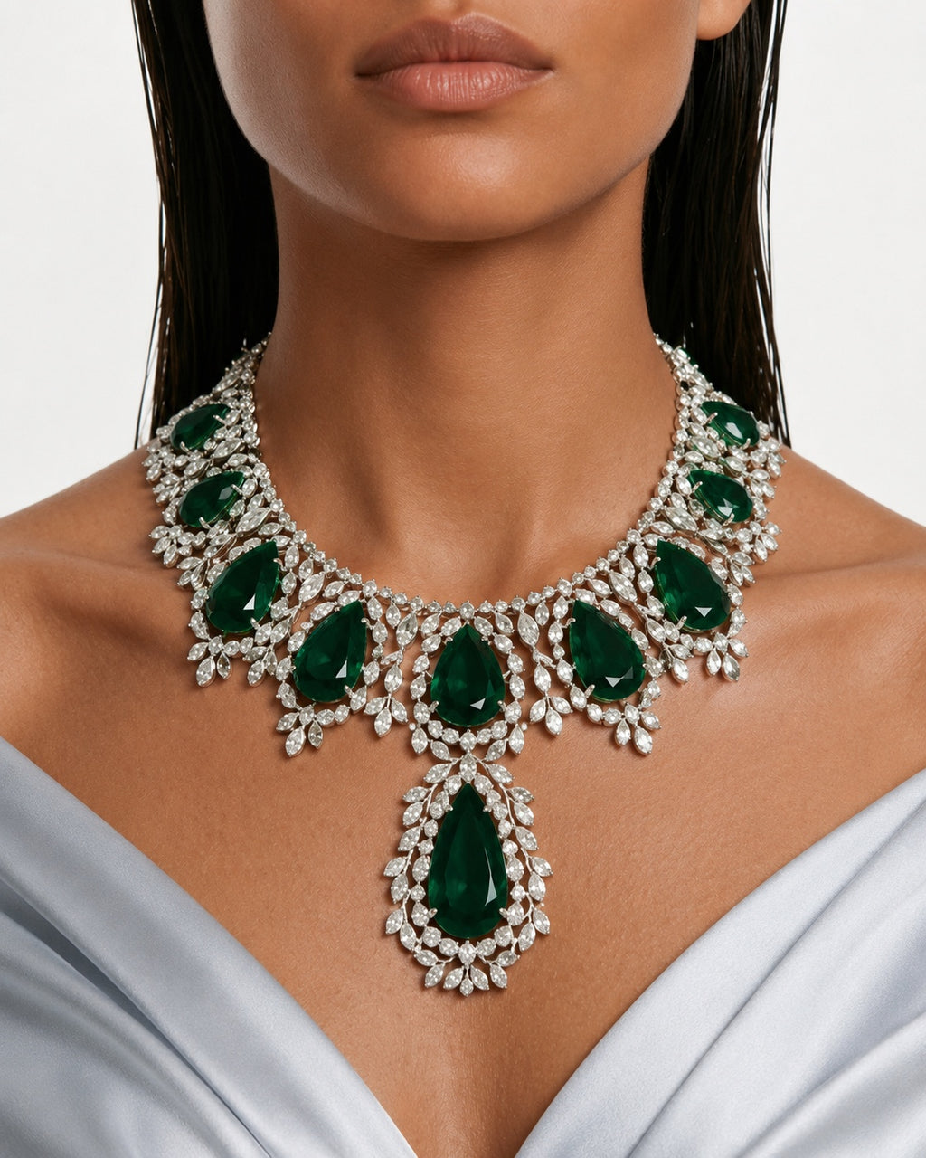 Arezoo Emerald Diamond-achtige zirkoon statement kettingset – ketting en oorbellen