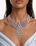 Zarina roze diamantachtige zirkoon statement kettingset – ketting en oorbellen