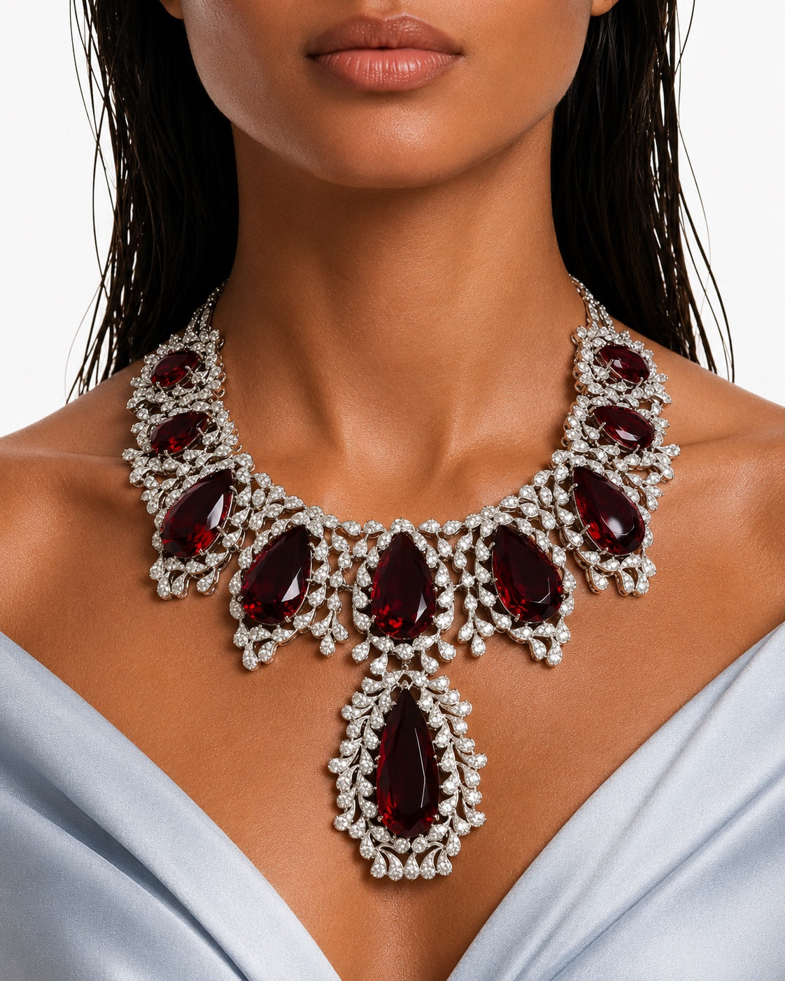 Arezoo Ruby diamantachtige zirkoon statement kettingset – ketting en oorbellen