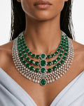 Raaima Emerald Diamond-Like Zircon Layered Statement Necklace Set – Necklace & Earrings