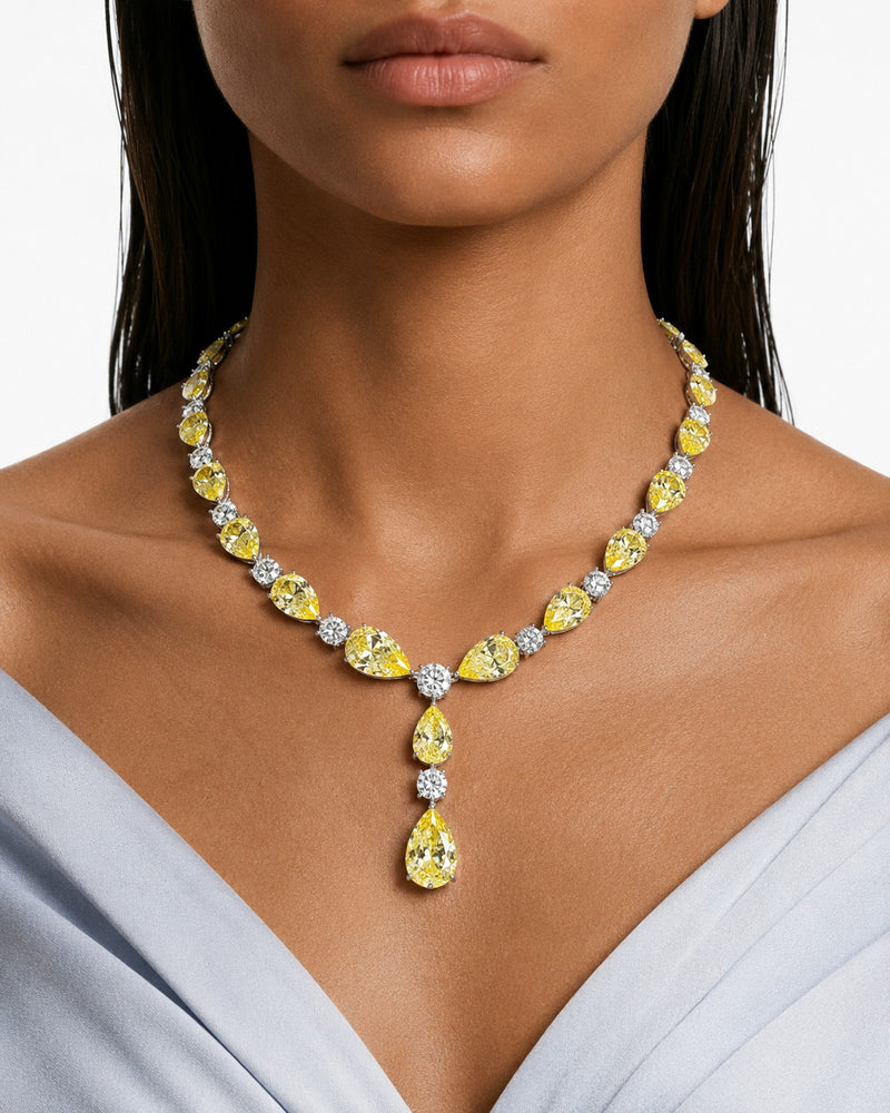 Zarelle Citrine Diamond-Like Zircon Statement Necklace Set – Necklace & Earrings