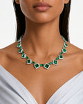 Valeza Emerald Diamond-Like Zircon Link Necklace Set – Necklace & Earrings