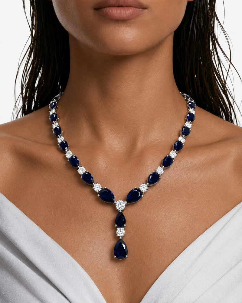 Zarelle Sapphire Diamond-Like Zircon Statement Necklace Set – Necklace & Earrings