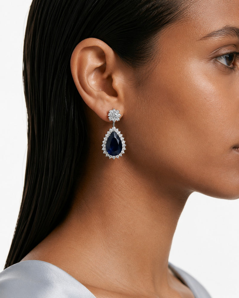 Ariya Sapphire Diamond-Like Zircon Pendant Necklace Set (Necklace & Earrings)