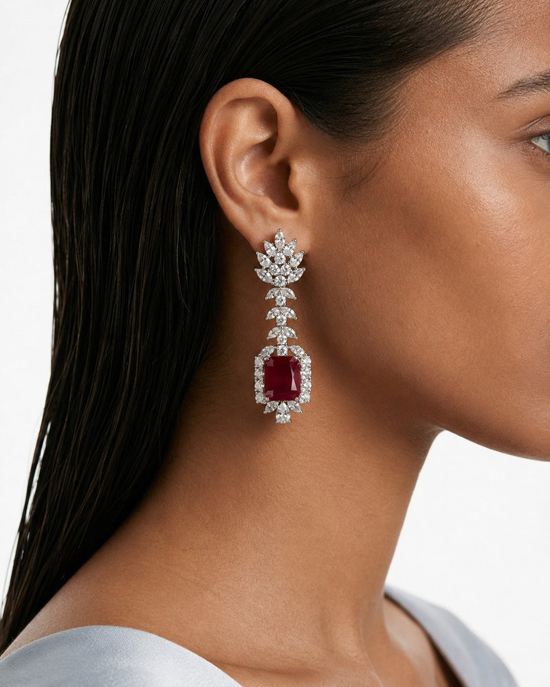 Safiya Ruby Diamond-Like Zircon Tassel Necklace Set – Necklace & Earrings