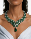 Sahira Emerald diamantachtige zirkoon statement kettingset – ketting en oorbellen