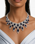 Nayessa Sapphire Diamond-Like Zircon Teardrop Statement Necklace Set – Necklace & Earrings