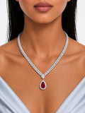 Ariya Ruby Diamond-Like Zircon Pendant Necklace Set (Necklace & Earrings)