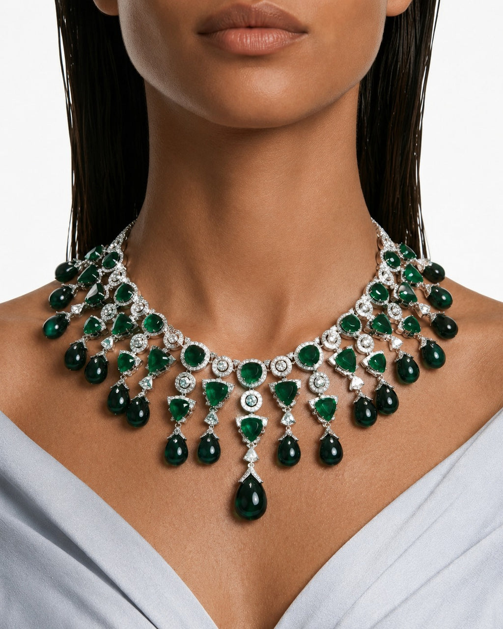 Emerald Aurora Blossom Chandelier Necklace Set (Necklace & Earrings)