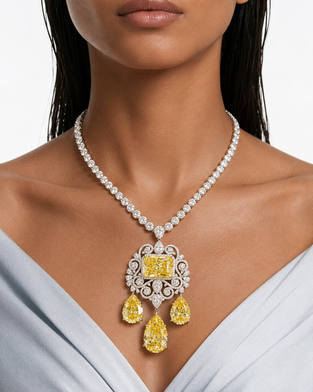 Nareesa citrien diamantachtige zirkoon statement kettingset – ketting en oorbellen