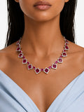 Valeza Ruby Diamond-Like Zircon Link Necklace Set – Necklace & Earrings