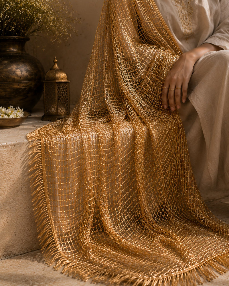 Shama Gold Sequin Handmade Dupatta Shawl