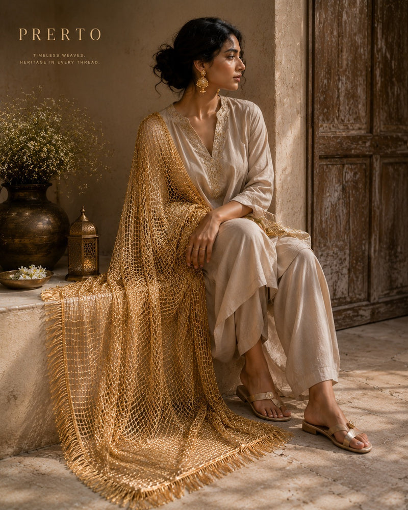 Shama Gold Sequin Handmade Dupatta Shawl