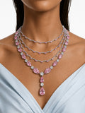Maharani Zarelle Pink Diamond-Like Zircon Statement Necklace Set & Lunette Pink Diamond-Like Zircon Detailing Multi Layered Necklace Set (2 Necklace & 2 Earrings)