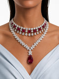 Maharani Ruveya Ruby Diamond-Like Zircon Statement Necklace Set & Niharika Diamond-Like Zircon Ovals with Ruby Square & Diamonds Statement Necklace Set (2 Necklace & 2 Earrings)