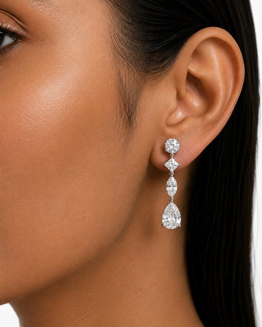 Maharani The Enchant Drops Diamond-Like Zircon Statement Necklace Set & Loki Round Diamond Zircon Choker Necklace Set (2 Necklace & 2 Earrings)