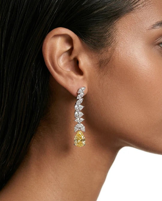 Maharani Khadija Citrine and Diamond-Like Zircon Statement Necklace Set & Amora Citrine Drops Statement & Diamond Like Zircon Necklace Set (2 Necklace & 2 Earrings)
