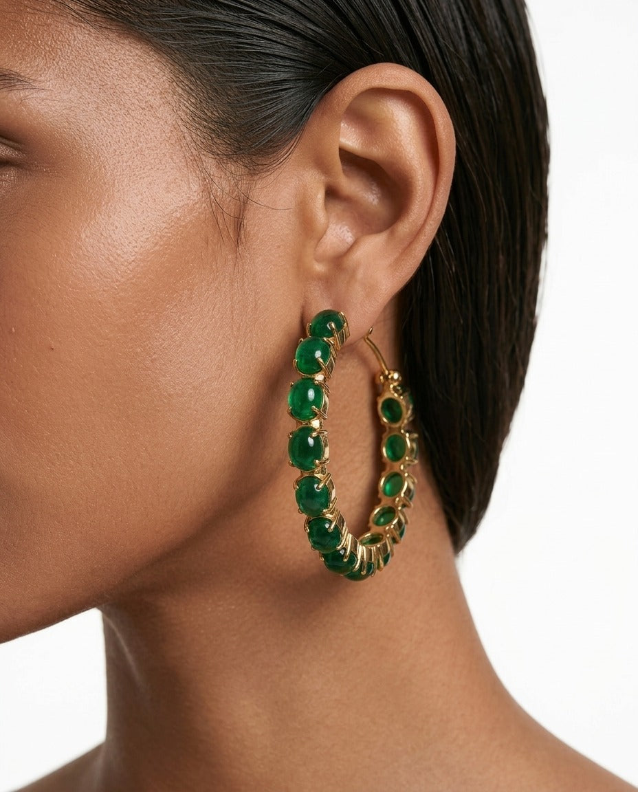 Noor Emerald Statement Hoop Earrings