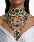 Maharani Zarfina Mint Maharani Imperial Diamond Haar Necklace Set & Jawaria Mint, Pearls & Moissanite Polki Kundan with Zircon Diamond Detailing Statement Luxe Necklace Set (2 Necklace & 2 Earrings)