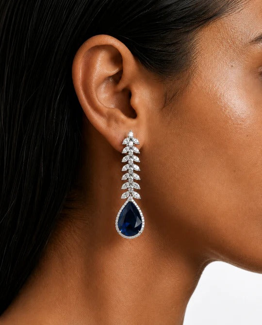 Maharani Noéline Sapphire Diamond-Like Zircon Three Layer & Heart Sapphire Diamond Necklace Set – 2 Necklaces & Earrings