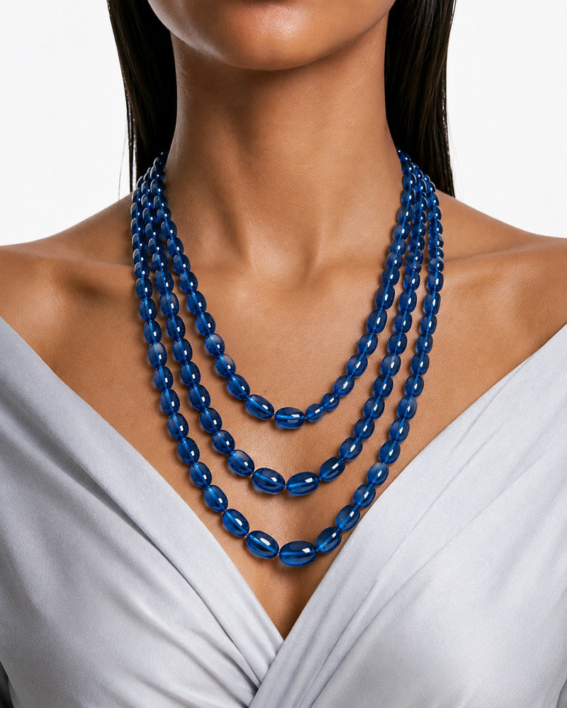 Azurea Sapphire Triple Layer Bold Beaded Statement Necklace