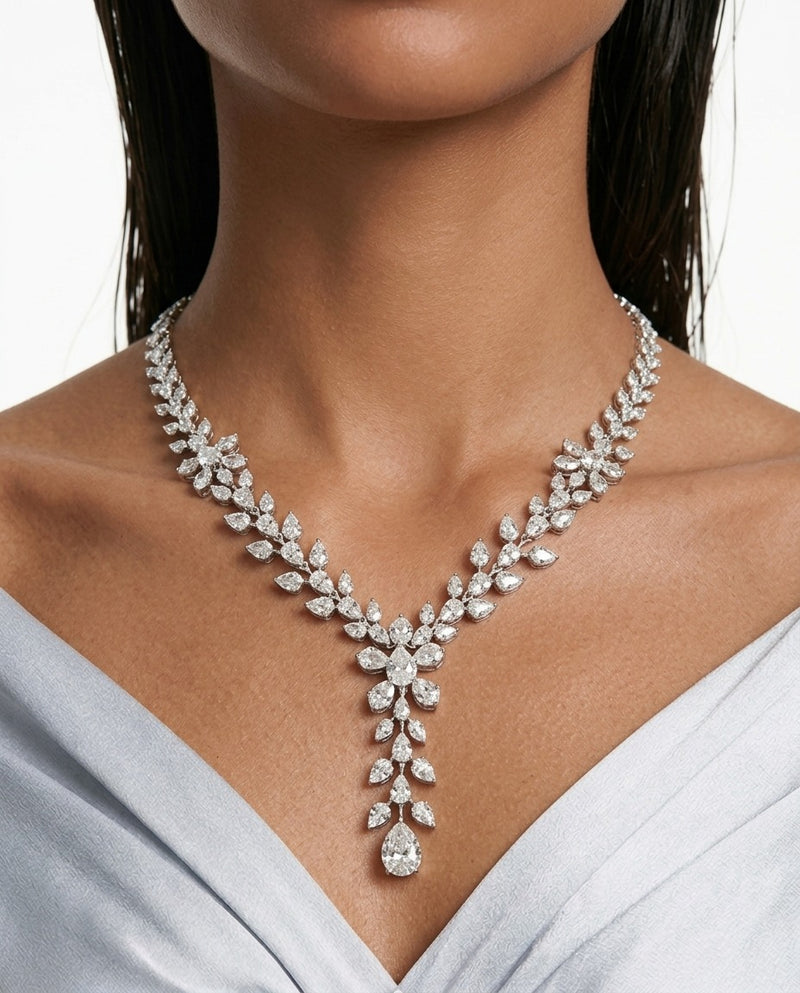 Dania Diamond-Like Zircon Compressed Setting Statement Necklace Set (Necklace & Earrings)