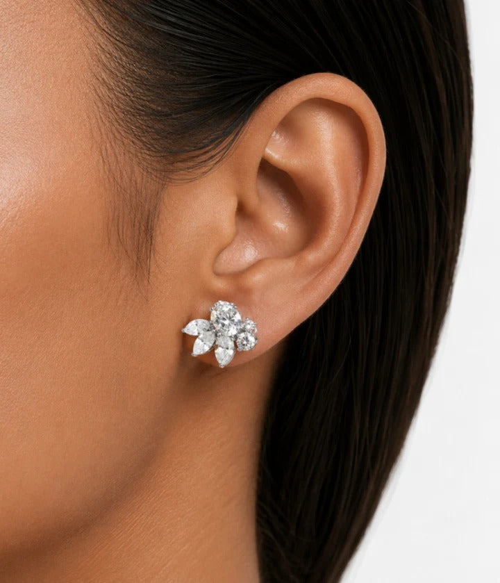 Maharani The Ivy Diamond-Like Zircon Statement Necklace & Nayara Diamond-Like Zircon Leaf Petal Choker Necklace Set – 2 Necklaces & Earrings