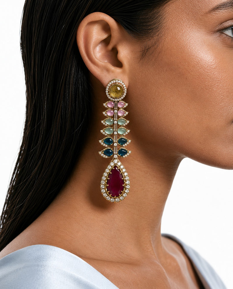 Élanor Ruby Pastel Leaf Drop Diamond-Like Zircon Earrings