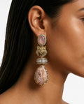 Zevara Moissanite Polki Kundan Rose Quartz Tiger Drop Earrings