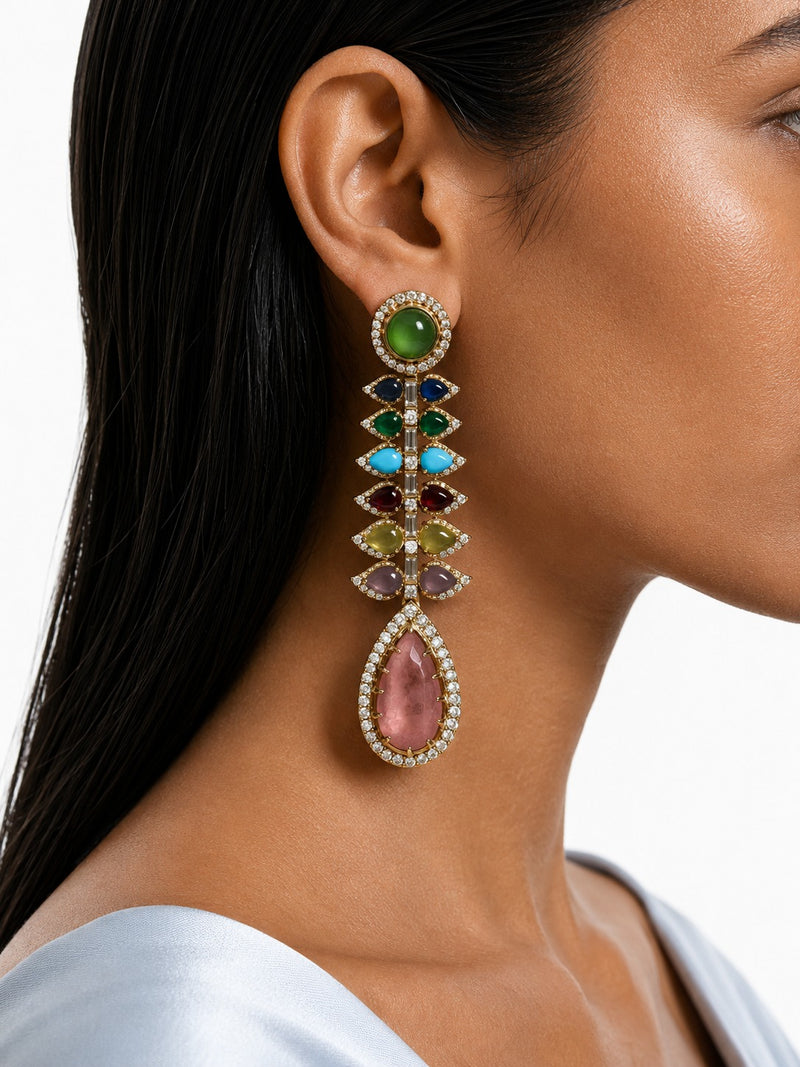 Élanor Multicolor Leaf Drop Diamond-Like Zircon Earrings