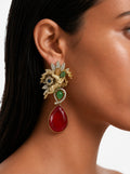 Mehrunisa Pearls & Moissanite Polki Kundan with Zircon Diamond Detailing Ruby Horse Motif Statement Earrings