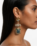 Zaarmin Moissanite Polki Kundan with Zircon Diamond Detailing Emerald Swan Statement Earrings