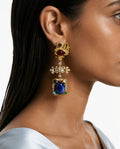 Zaarmin Moissanite Polki Kundan with Zircon Diamond Detailing Sapphire Swan Statement Earrings