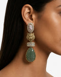 Zevara Moissanite Polki Kundan Emerald Tiger Drop Earrings