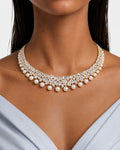 Rimsha Pearl Gold-Tone Diamond-Like Zircon Statement Necklace Set – Necklace & Earrings