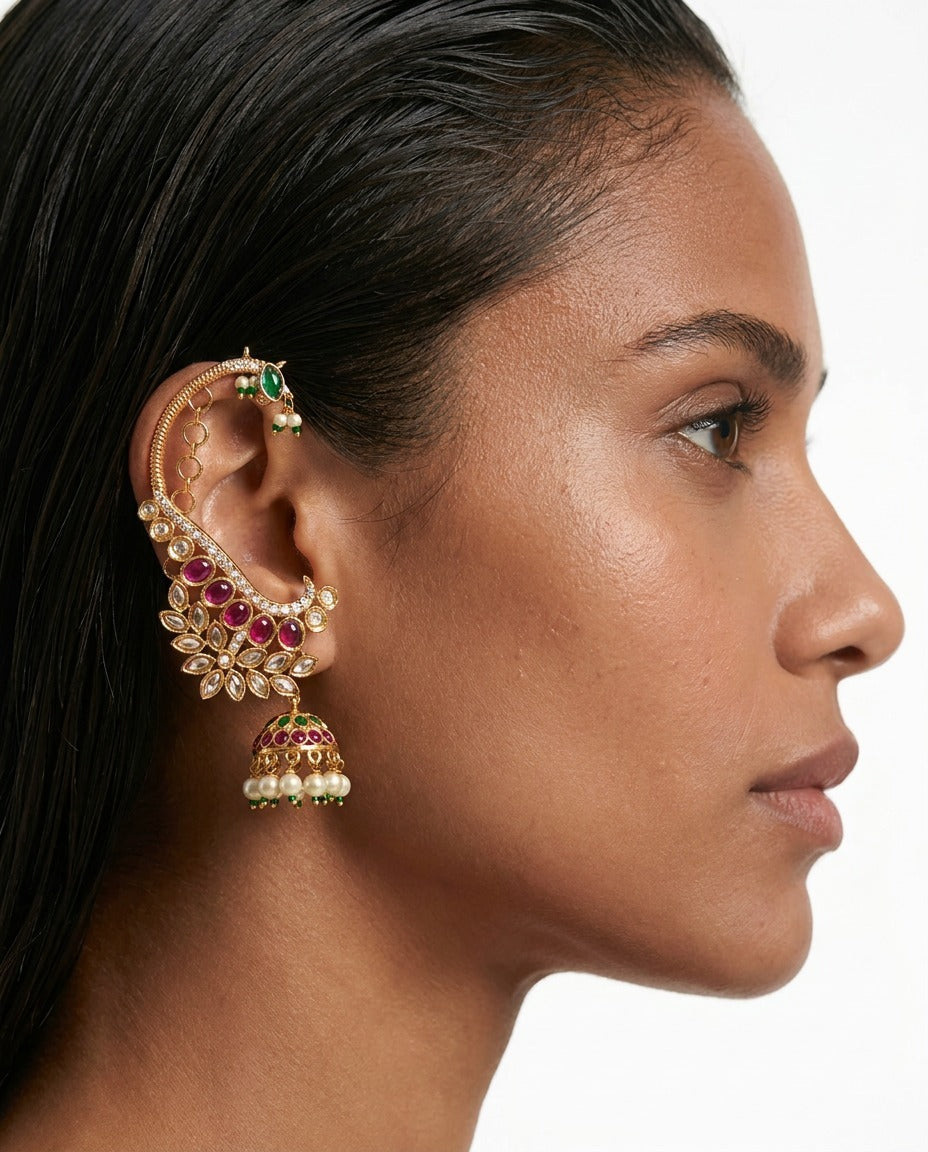 Raisha Semi-Precious Polki Kundan Ruby Statement Earcuff Earrings