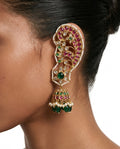Aareen Gold-Tone Semi-Precious Polki Kundan Ruby & Emerald Pearl Line Statement Earcuff Earrings