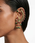 Semeya Gold-Tone Semi-Precious Polki Kundan Ruby & Emerald Pearl Drops Statement Earcuff Earrings