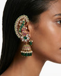 Bahira Gold-Tone Semi-Precious Polki Kundan Ruby & Emerald Pearl Line Statement Earcuff Earrings