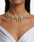 Golden Floral Diamonte Statement Necklace & Earrings Set — Prerto