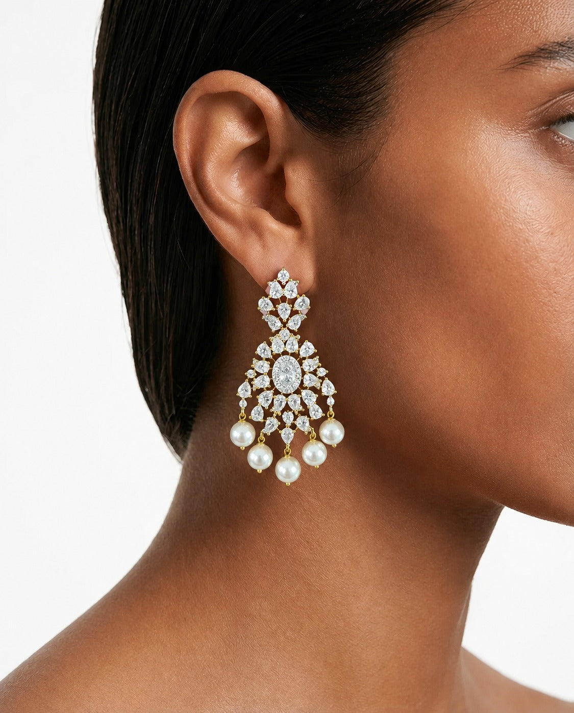 Golden Floral Diamonte Necklace Set — gold-tone floral statement jewellery — Prerto