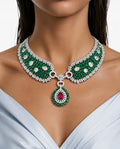 Sabeen Emerald & Ruby Drop Diamond-Like Zircon Statement Necklace Set – Necklace & Earrings