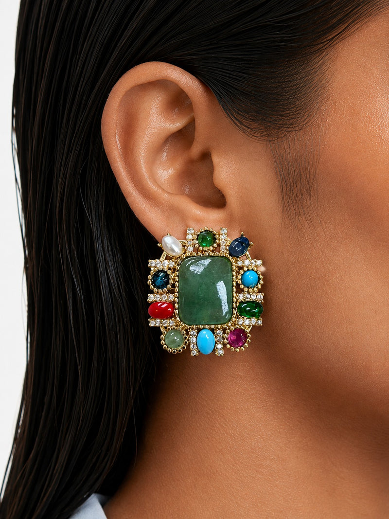 Hiya Emerald Multicolor Stud Earrings