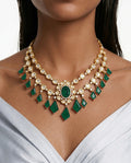 Zaria Emerald Moissanite Polki Kundan Drop Necklace Set – Necklace & Earrings