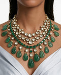 Rania Emerald Leaf Drop Moissanite Polki Kundan Necklace Set – Necklace & Earrings