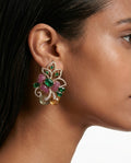 Ira Emerald & Pink Floral Diamond-Like Zircon Statement Earrings