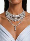 Maharani Lunara Diamond-Like Zircon Tennis Drop Necklace Set & Layan Diamond Rectangular-Cut & Pear Diamond-Like Zircon Statement Necklace Set (2 Necklaces & 2 Earrings)