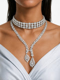 Maharani Hiba Diamond-Like Zircon Compressed Setting Statement Necklace Set & Ameera Diamond-Like Zircon Statement Choker Necklace Set (2 Necklaces & 2 Earrings)
