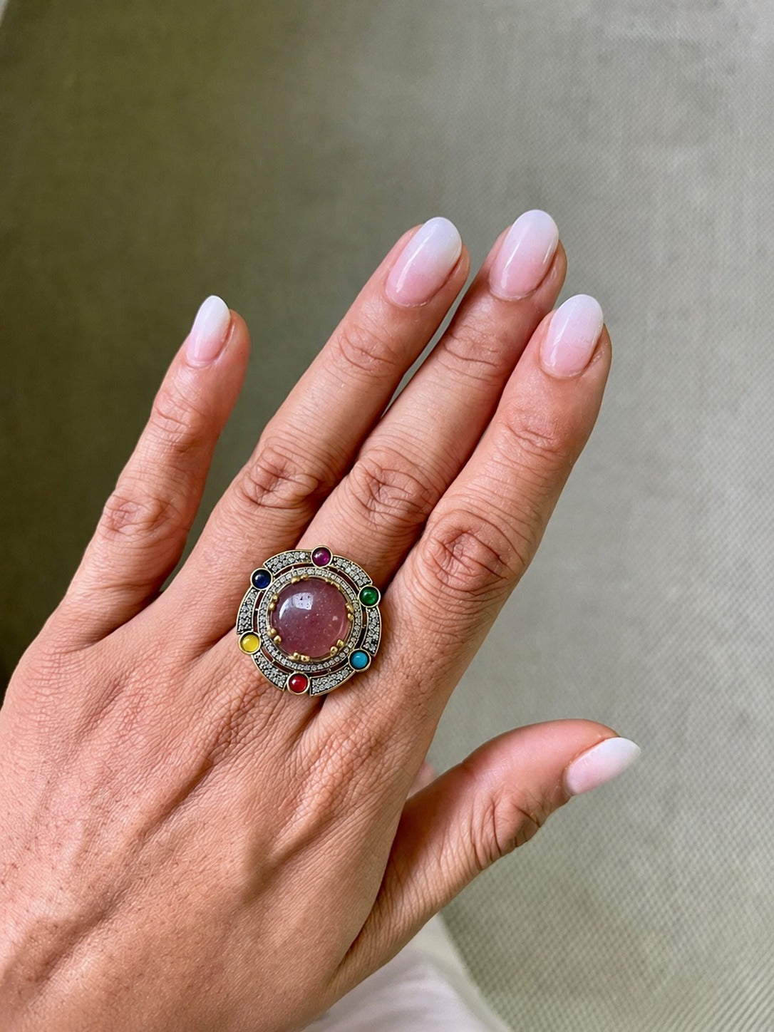 Mira Ruby Multicolour Diamond-Like Zircon Statement Ring
