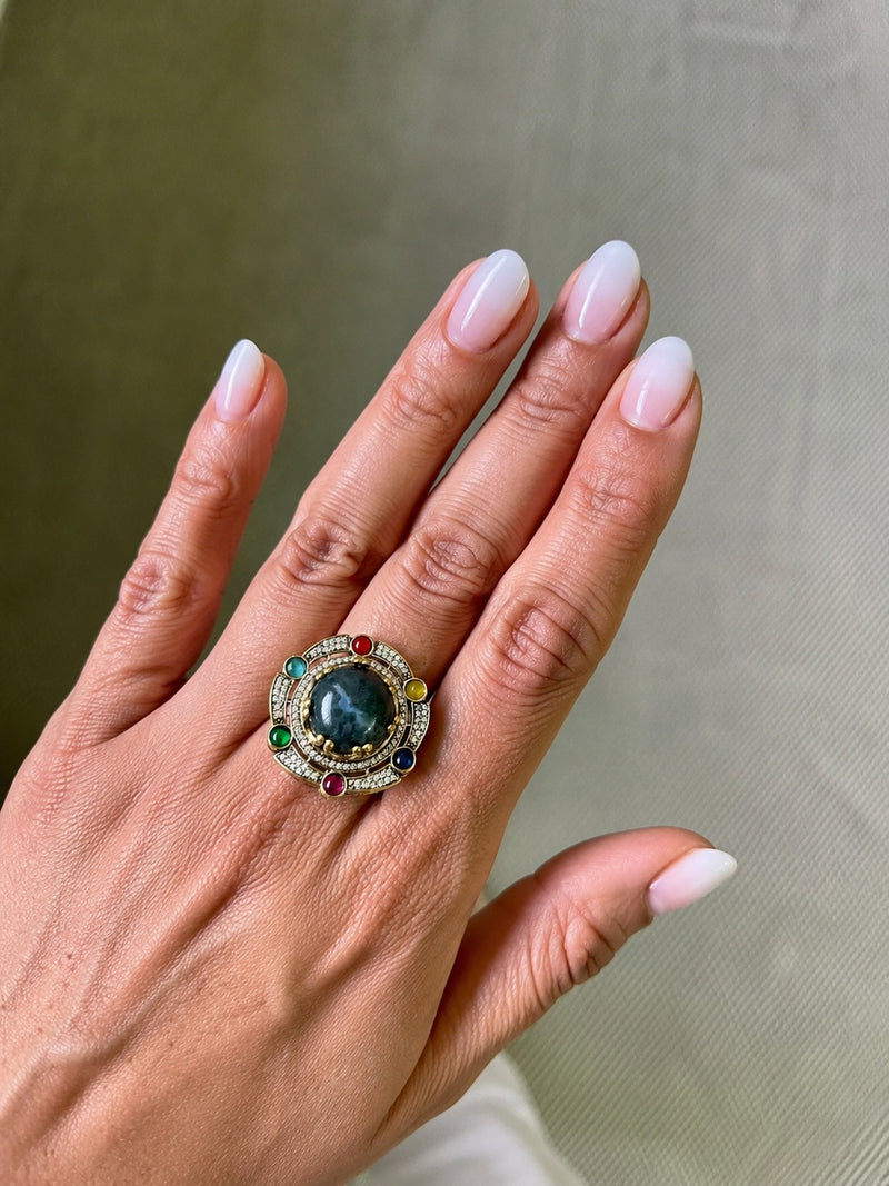 Mira Emerald Multicolour Diamond-Like Zircon Statement Ring